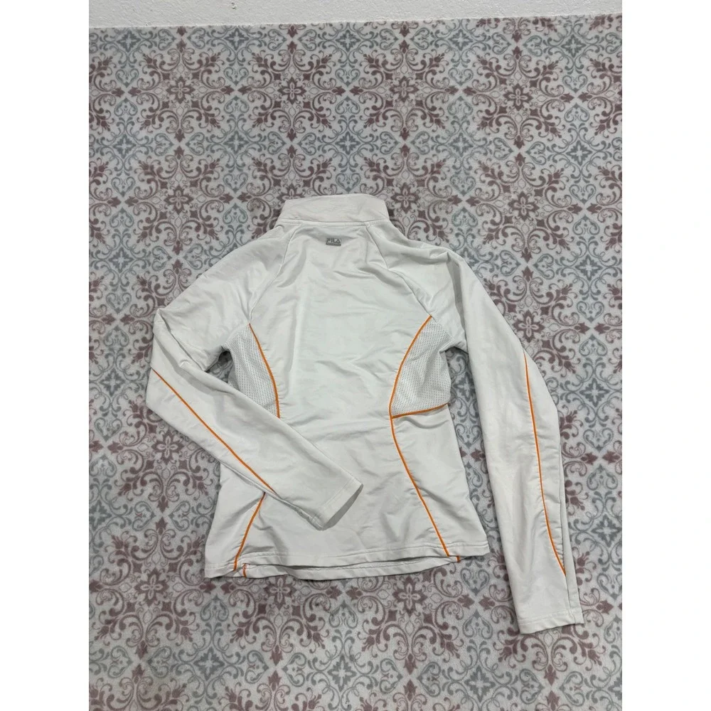 Fila Sport Womens White Orange Quarter Zip Pullover Mesh Activewear Top Small